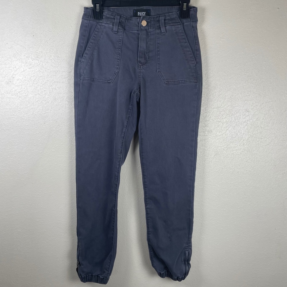 Paige Mayslie Jogger Pants Women 25 Charcoal Grey Slim Utility Cargo Ankle Zip - Picture 1 of 9
